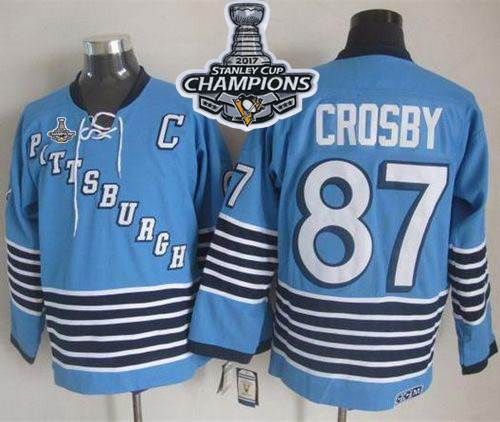 Penguins #87 Sidney Crosby Light Blue CCM Throwback Stanley Cup Finals Champions Stitched NHL Jersey - Click Image to Close